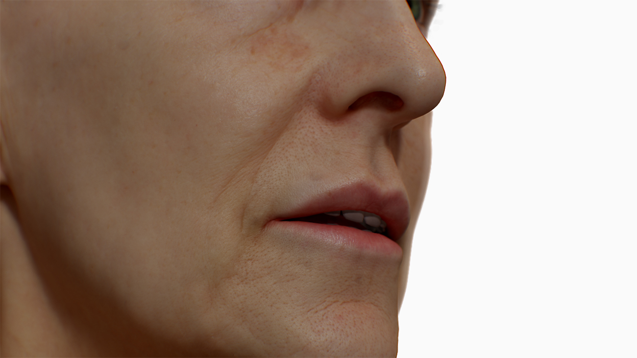 Older female mouth area render three d head model